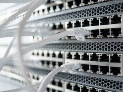 Working switches in data center with white cables